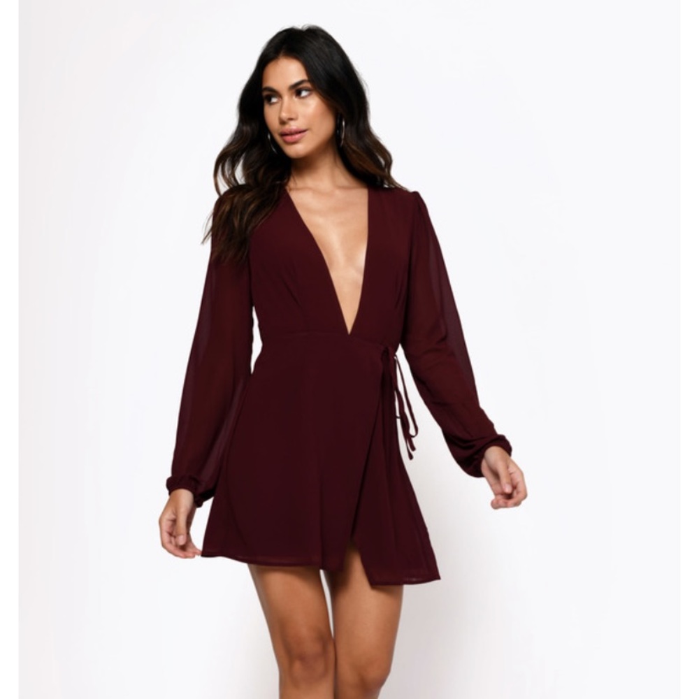 Tobi “Tell Em Wrap Dress” in wine, small